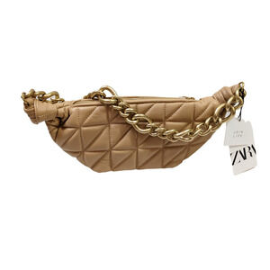 Zara Quilted Genuine Leather Shoulder Bag with Gold Chain Handle - NWT